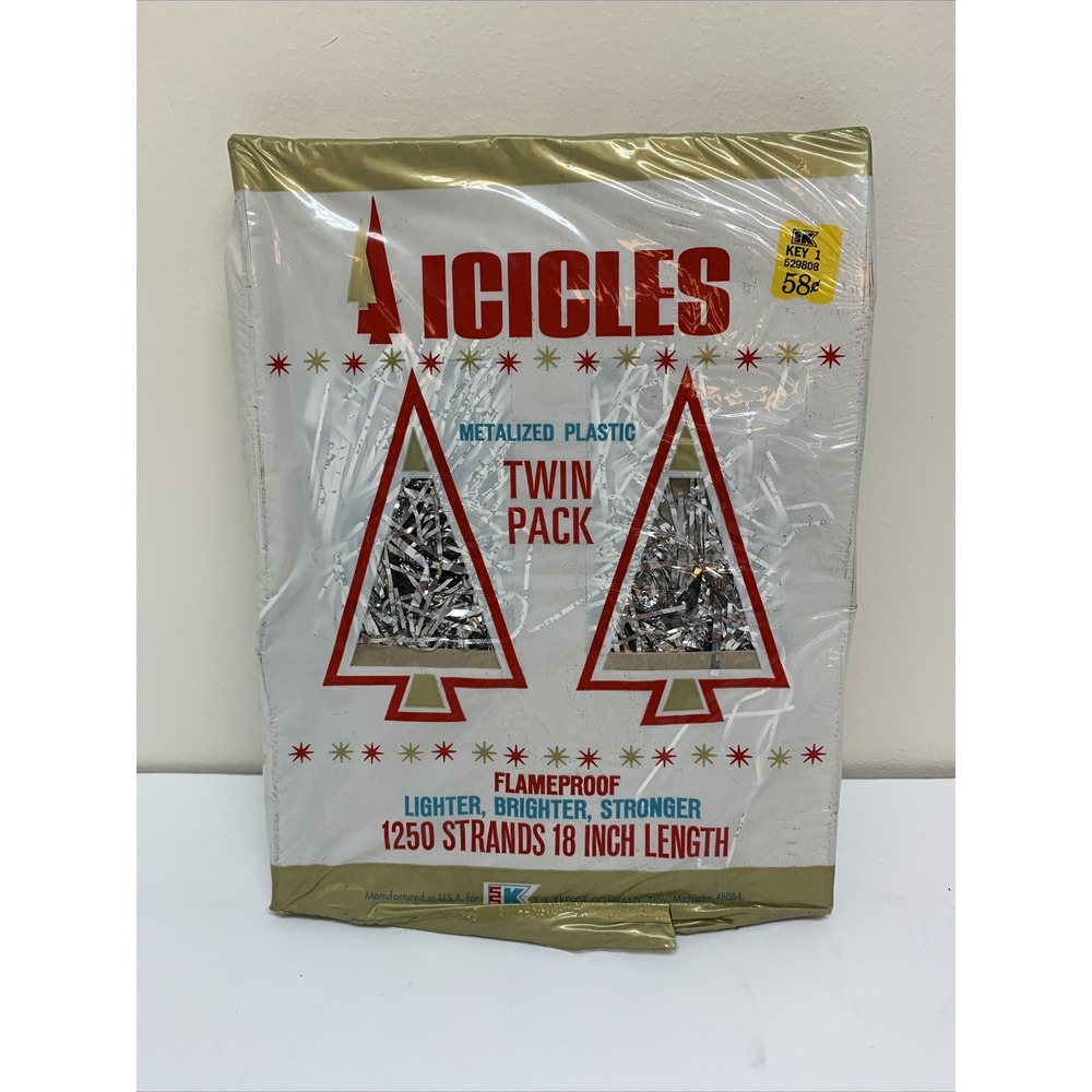 Vintage Christmas Tree Tinsel Icicles Silver Metalized Twin Pack Made In USA